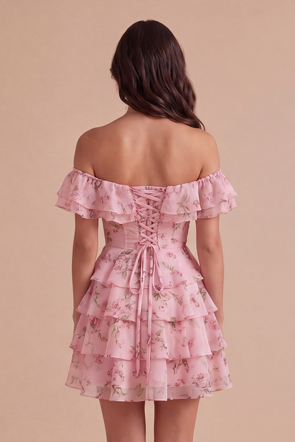 Floral Blue Ruffled Off the Shoulder Short Homecoming Dress