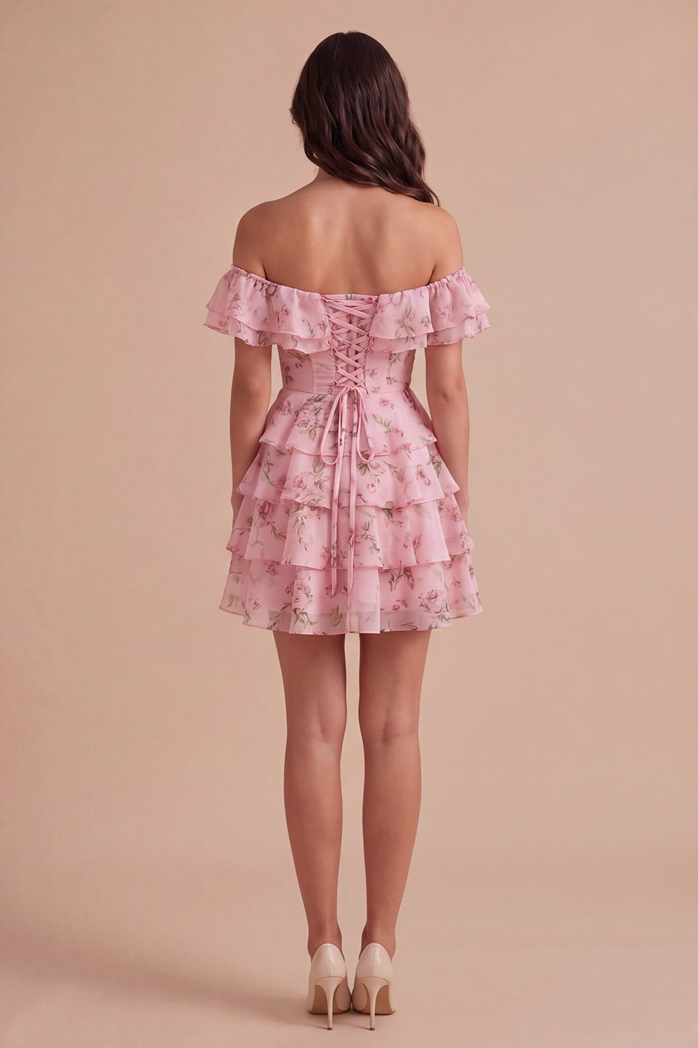Floral Blue Ruffled Off the Shoulder Short Homecoming Dress