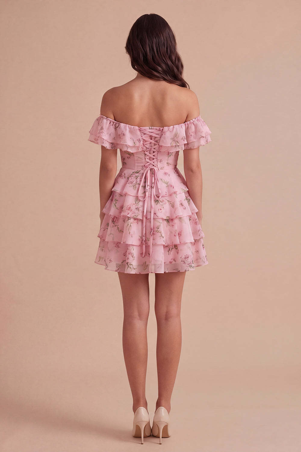 Floral Blue Ruffled Off the Shoulder Short Homecoming Dress