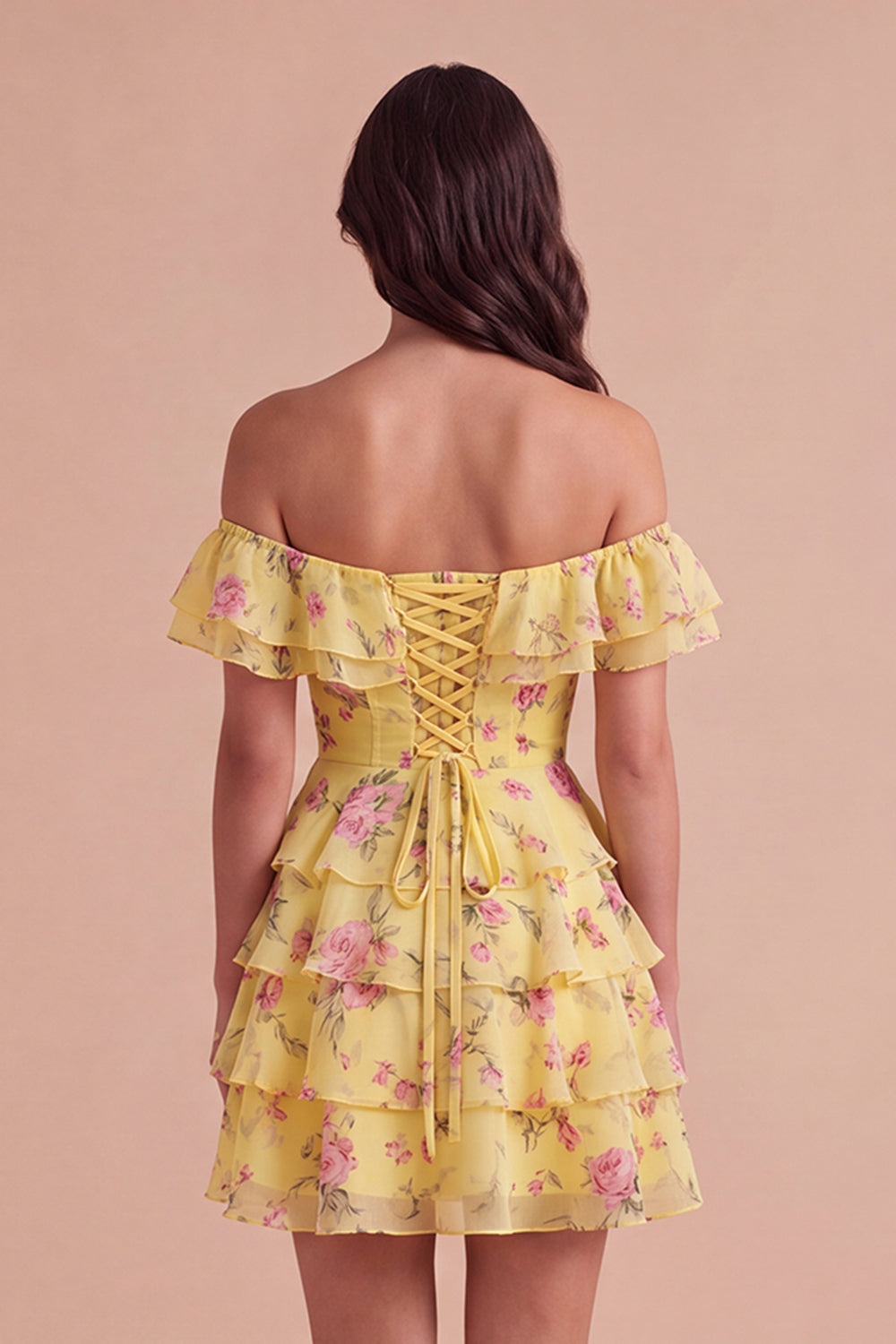 Floral Blue Ruffled Off the Shoulder Short Homecoming Dress