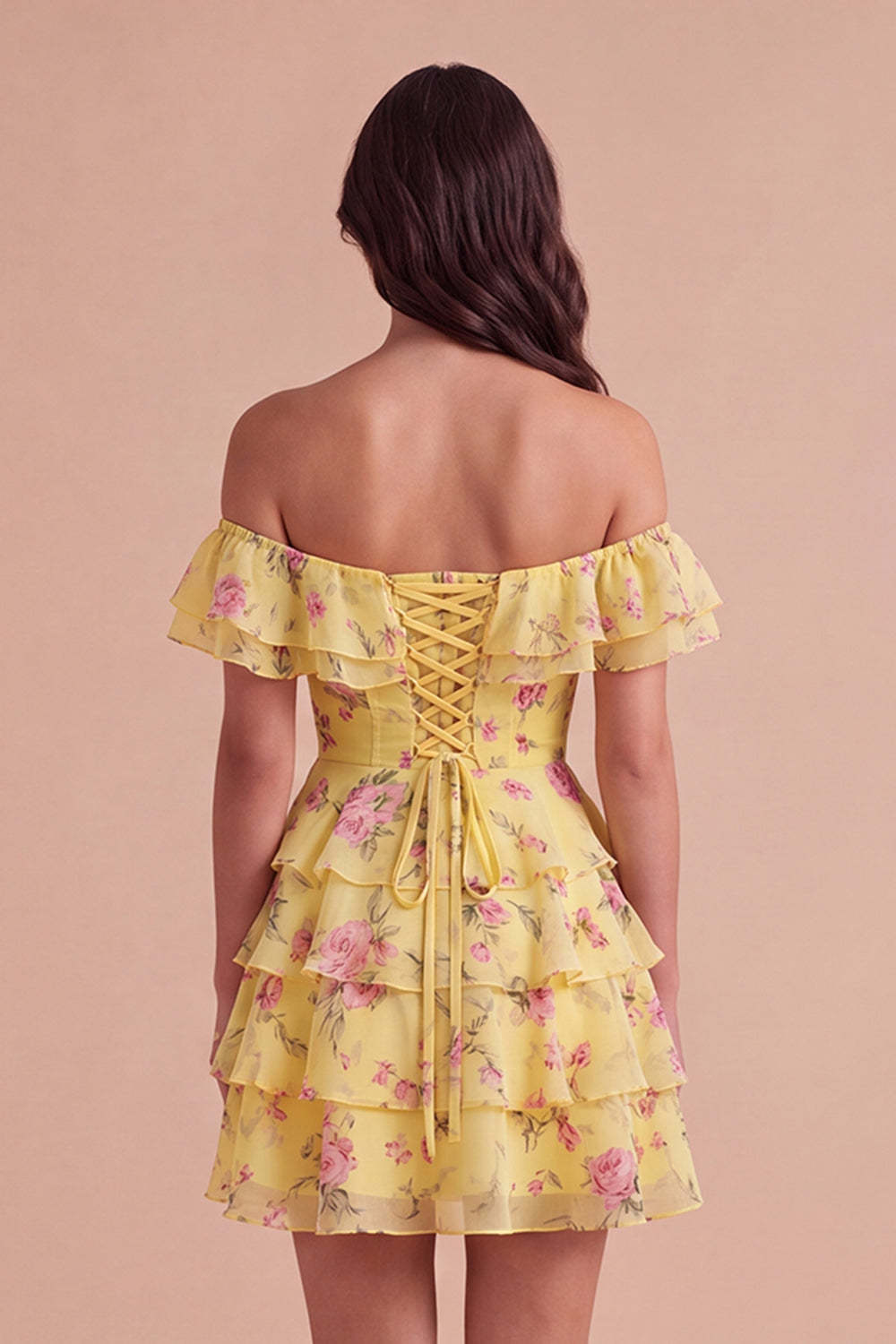 Floral Blue Ruffled Off the Shoulder Short Homecoming Dress