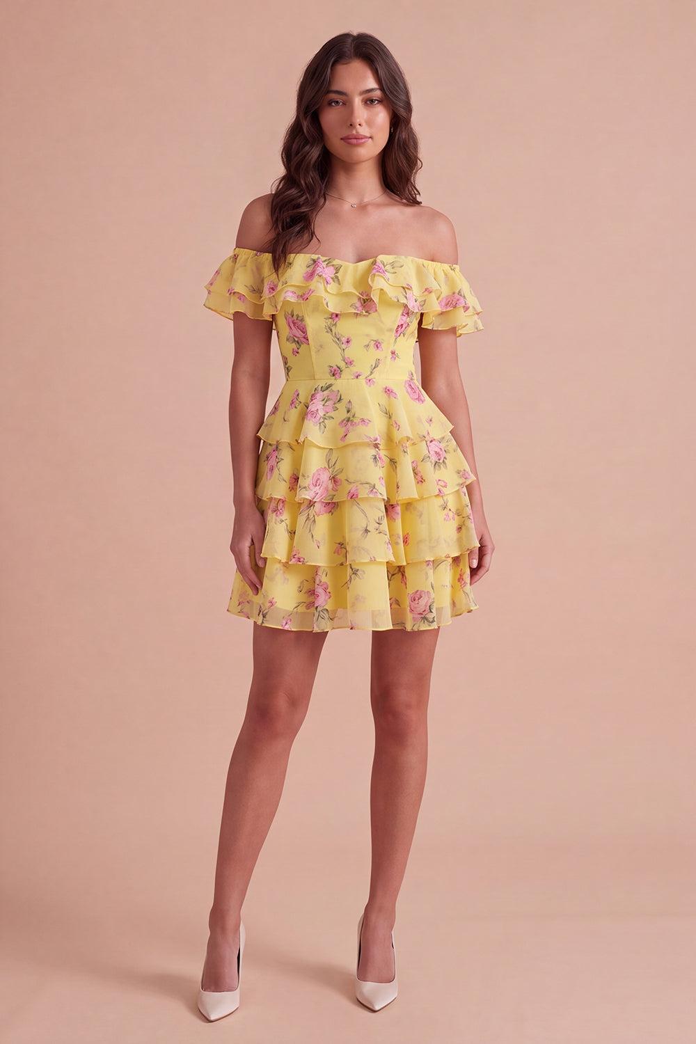 Floral Blue Ruffled Off the Shoulder Short Homecoming Dress
