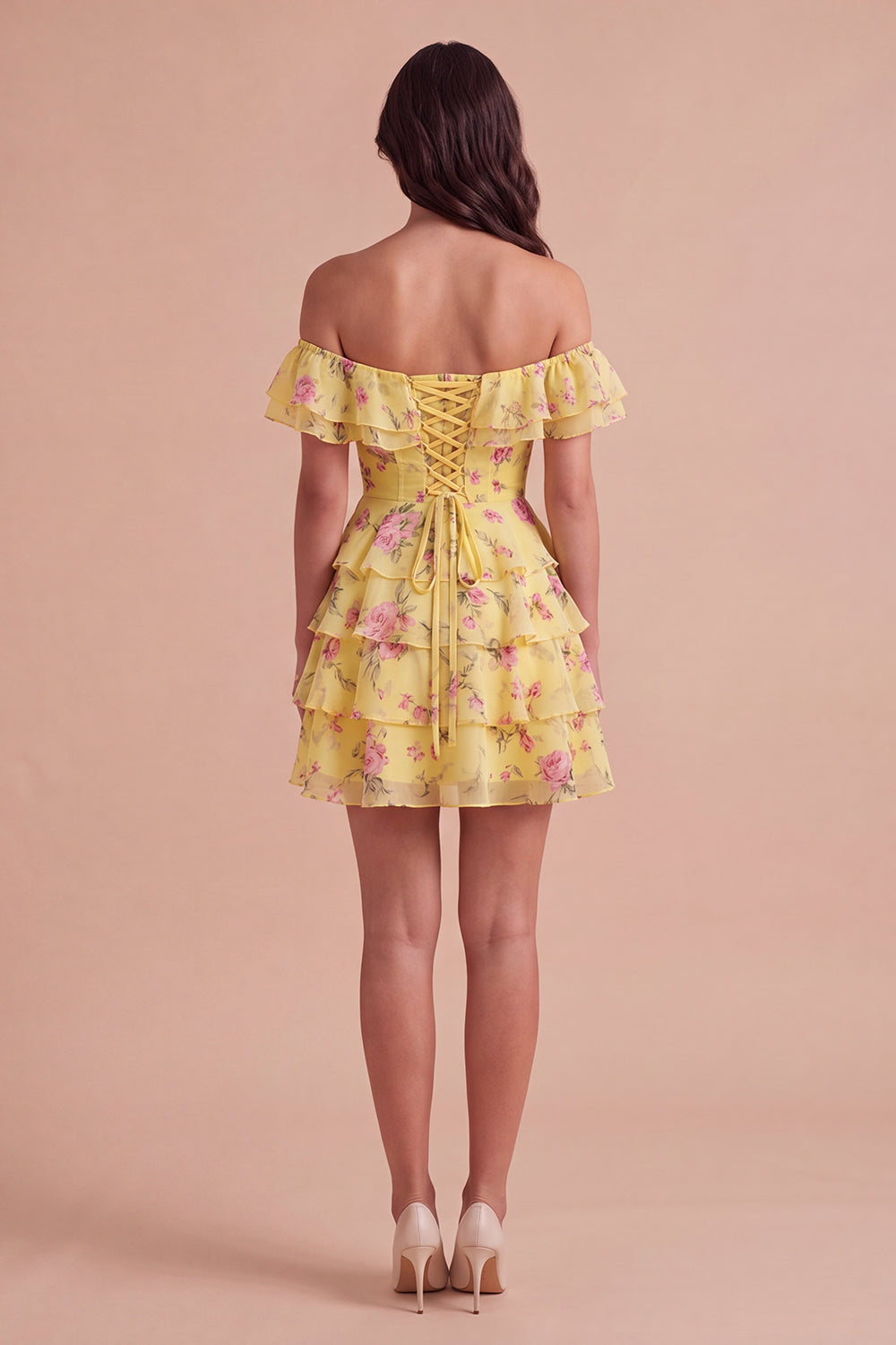 Floral Blue Ruffled Off the Shoulder Short Homecoming Dress