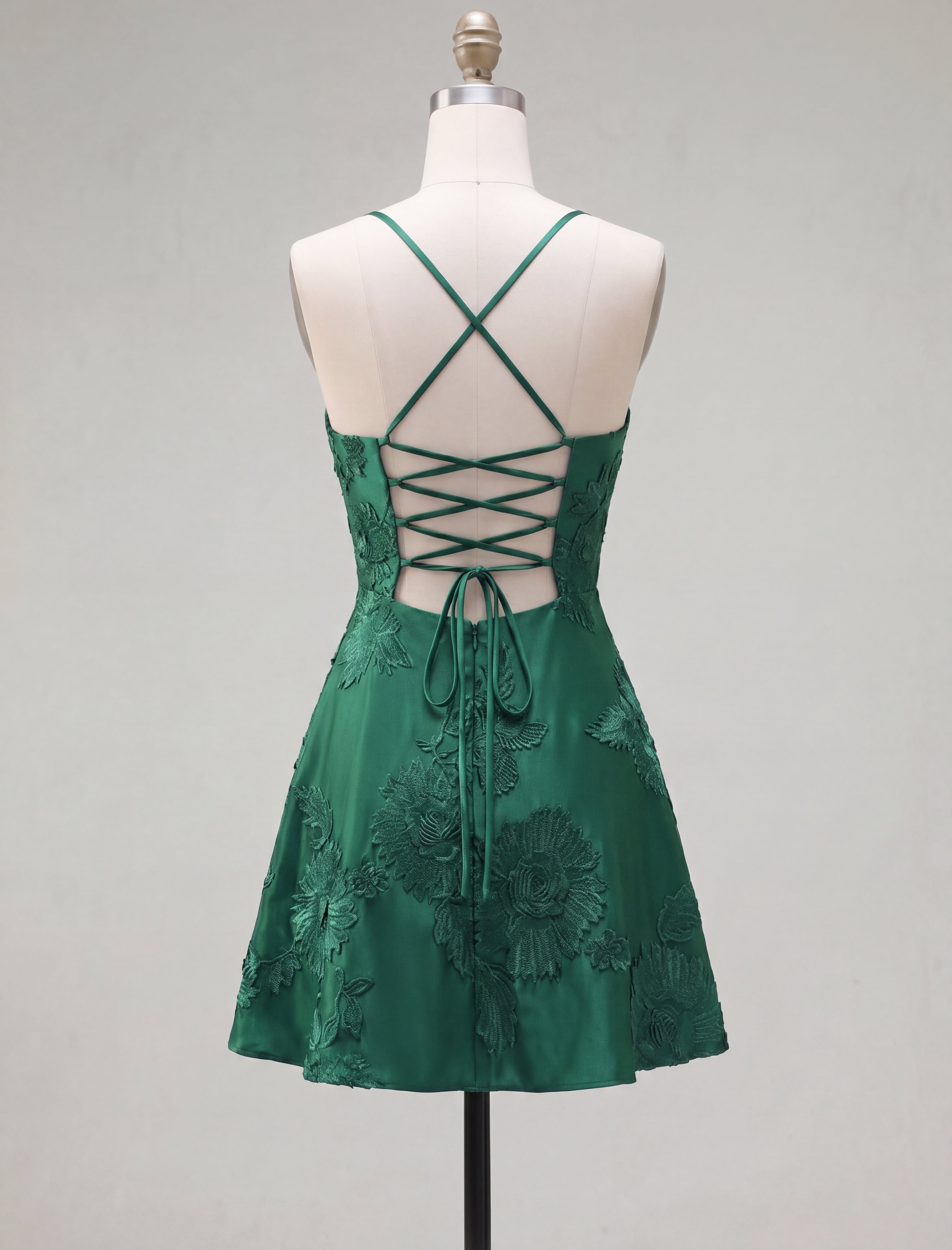 Blue Floral Appliqued Spaghetti Straps A-Line Short Homecoming Dress