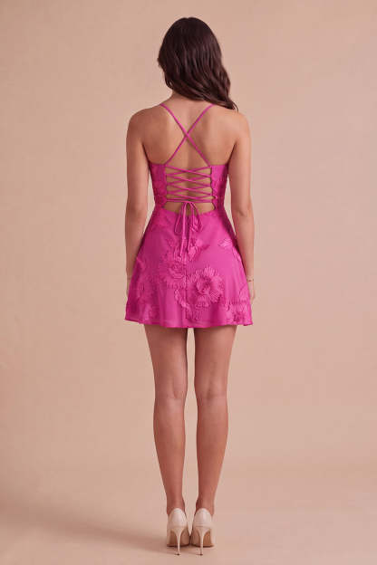 Blue Floral Appliqued Spaghetti Straps A-Line Short Homecoming Dress