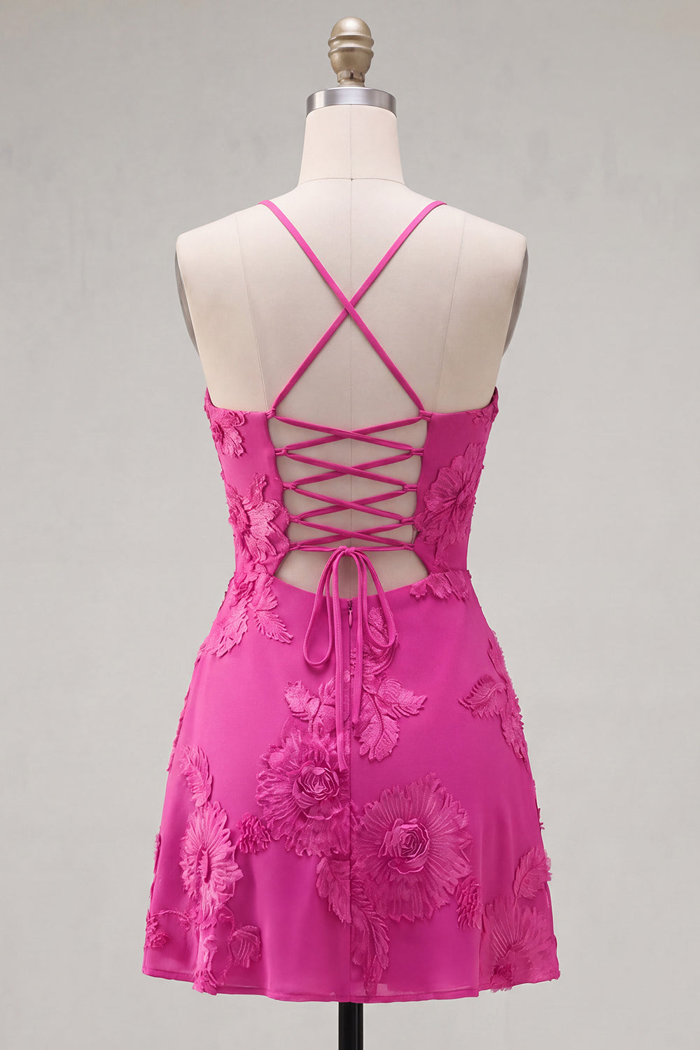 Blue Floral Appliqued Spaghetti Straps A-Line Short Homecoming Dress