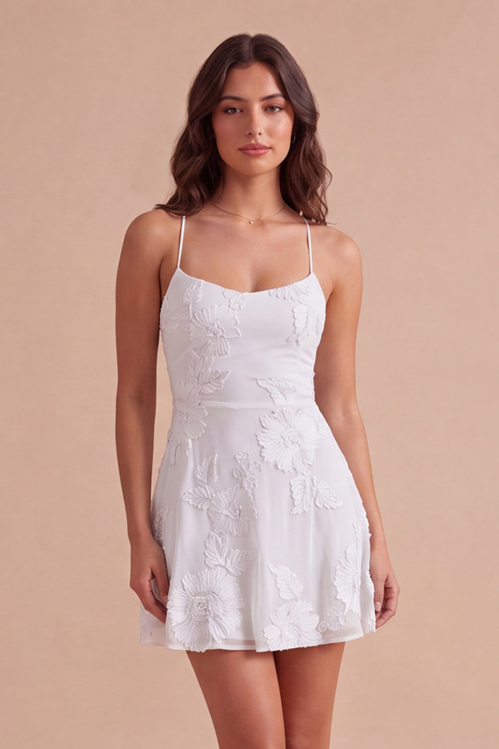 Blue Floral Appliqued Spaghetti Straps A-Line Short Homecoming Dress
