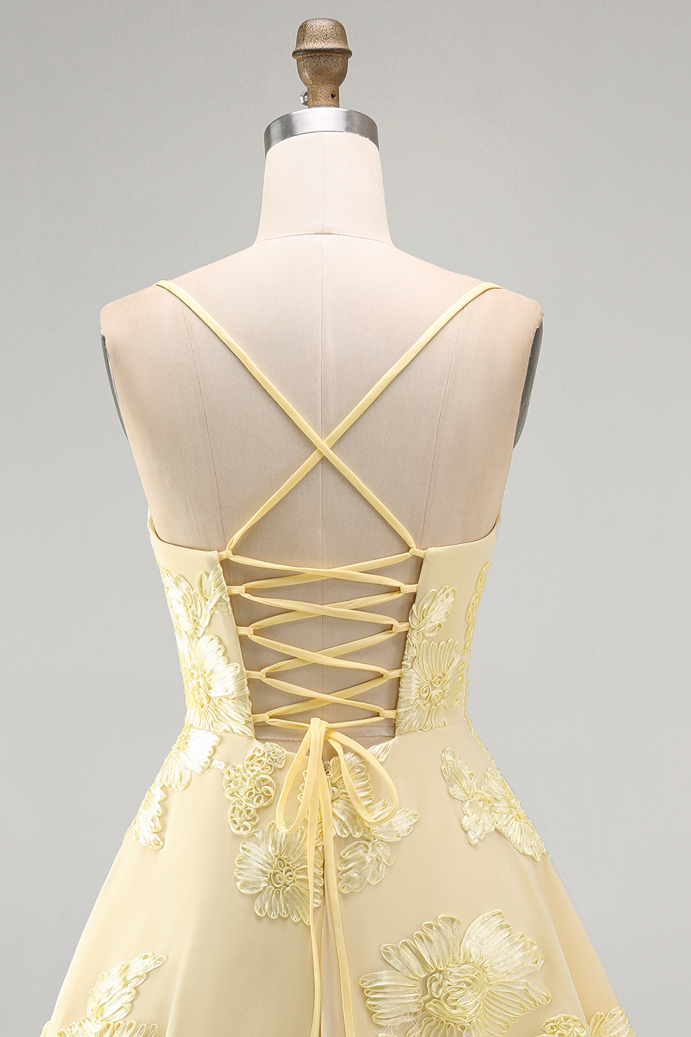 Blue Floral Appliqued Spaghetti Straps A-Line Short Homecoming Dress