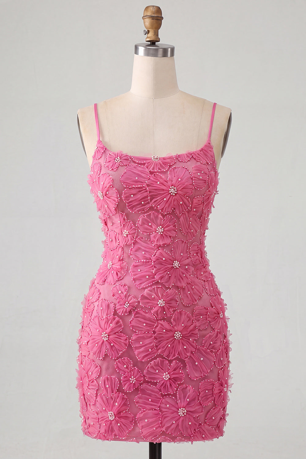 Sparkly Blue Floral Beaded Bodycon Spaghetti Straps Short Homecoming Dress