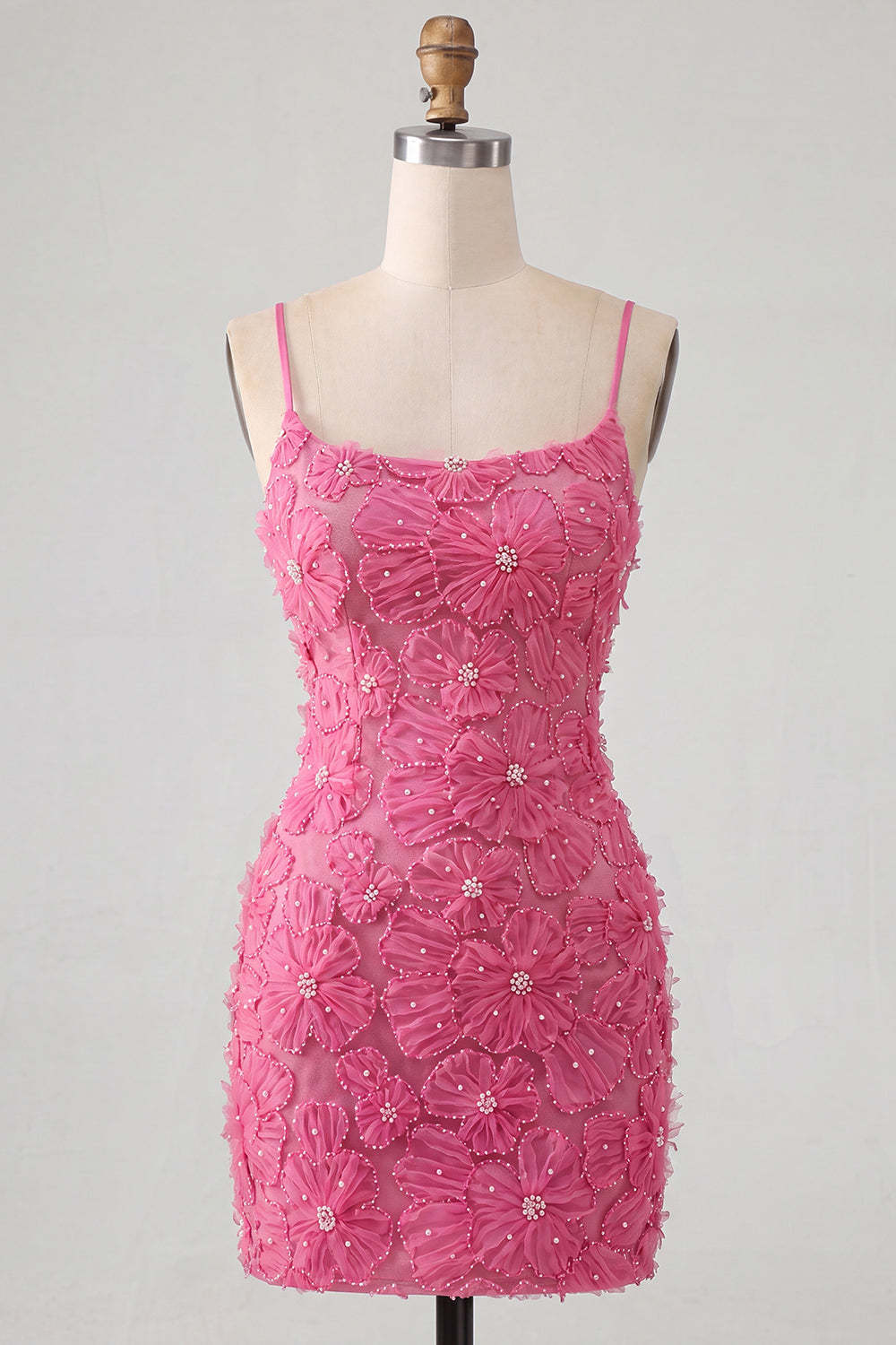 Sparkly Blue Floral Beaded Bodycon Spaghetti Straps Short Homecoming Dress