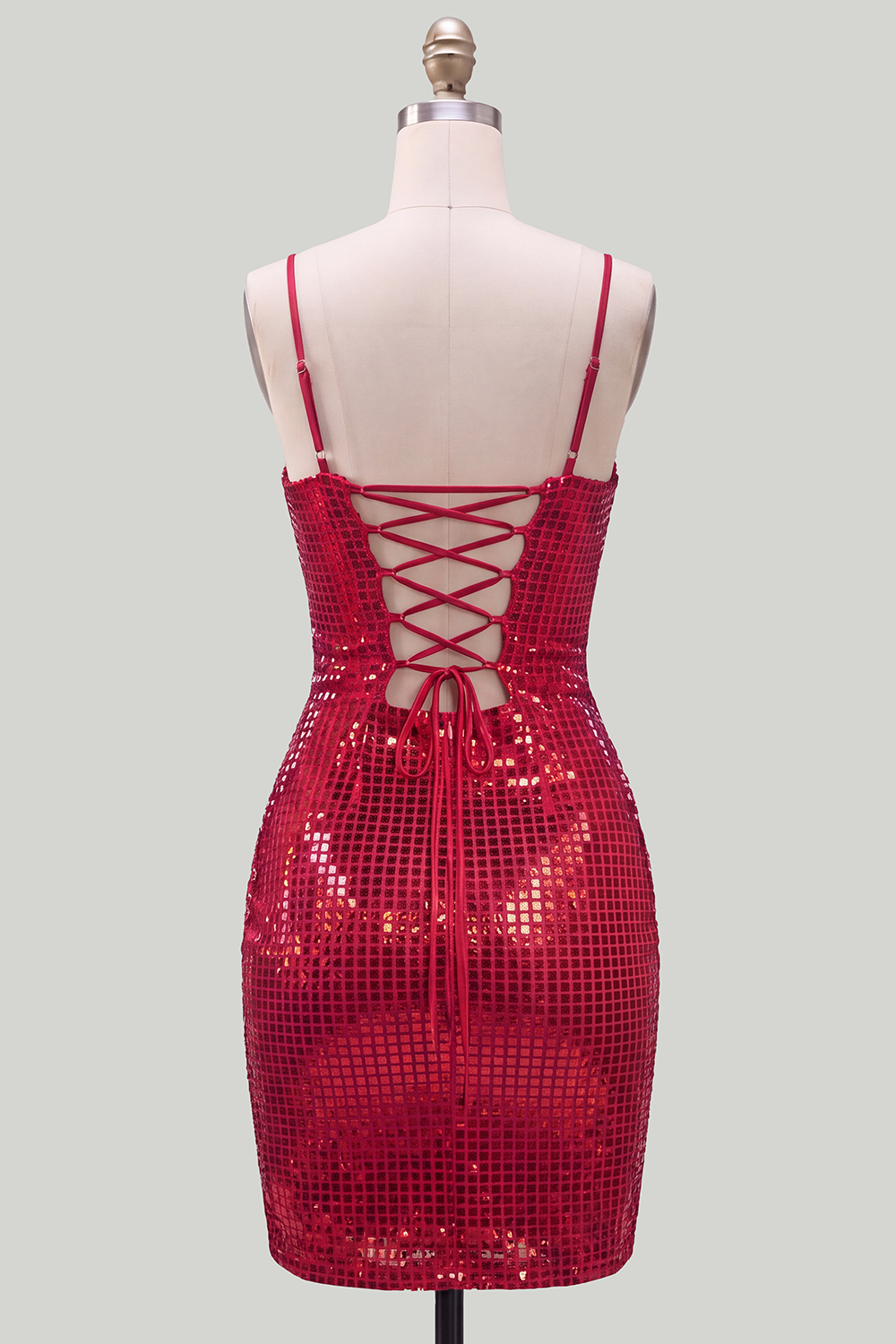 Red Sparkly Sequins Spaghetti Straps Bodycon Short Homecoming Dress