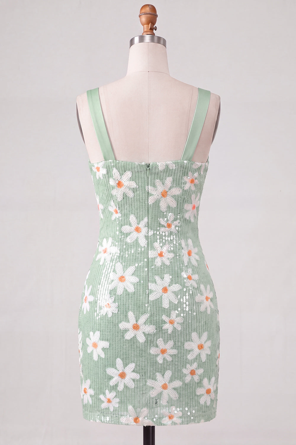Sparkly Sequins Green Floral Thick Straps Bodycon Short Homecoming Dress
