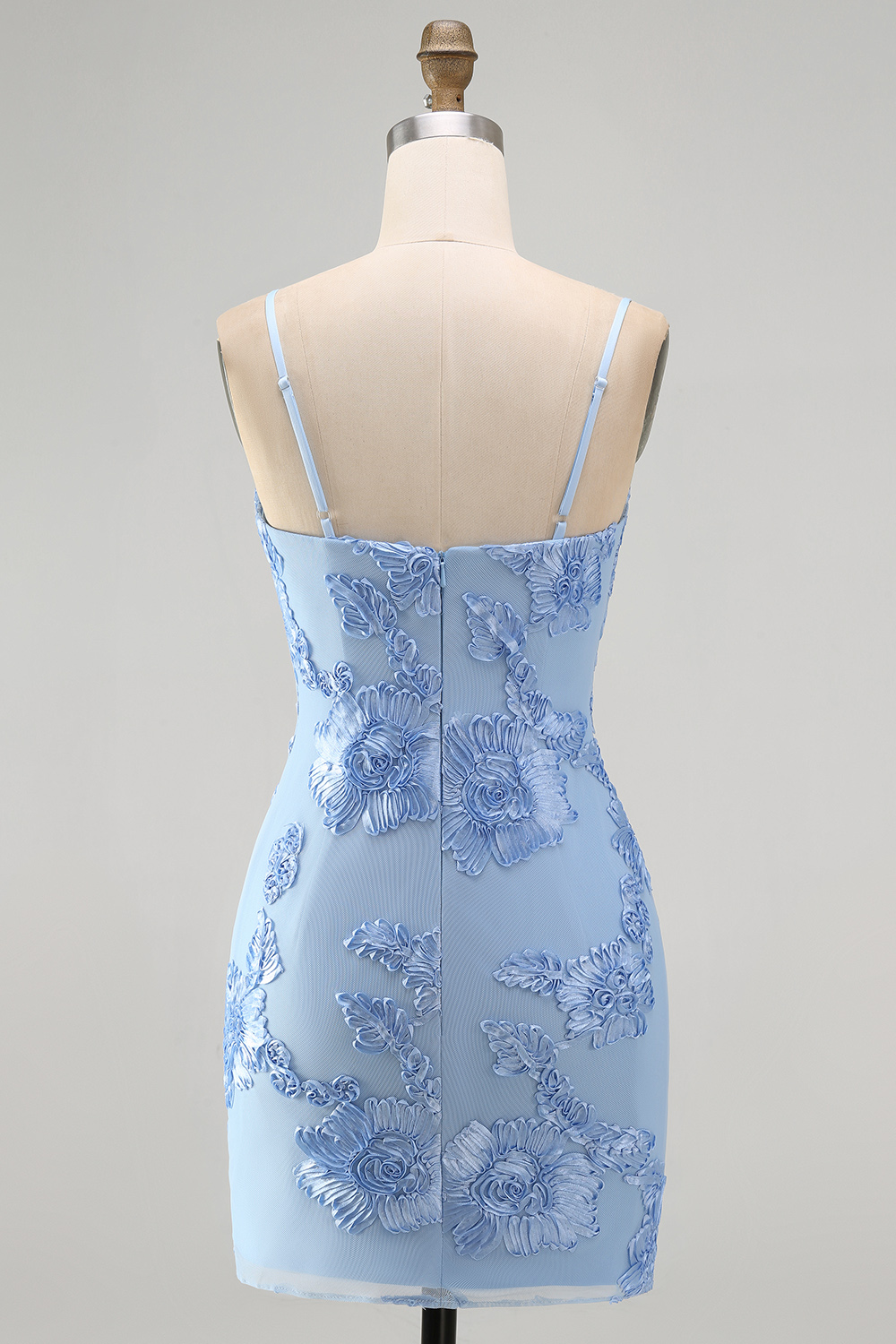 Blue Floral Appliqued Bodycon Ruched Short Homecoming Dress