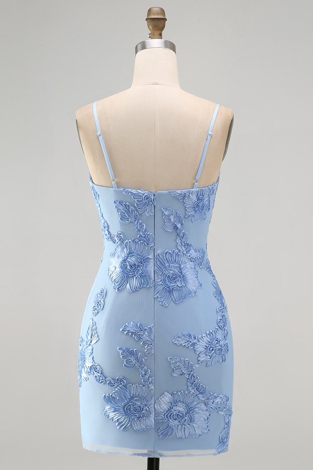 Blue Floral Appliqued Bodycon Ruched Short Homecoming Dress