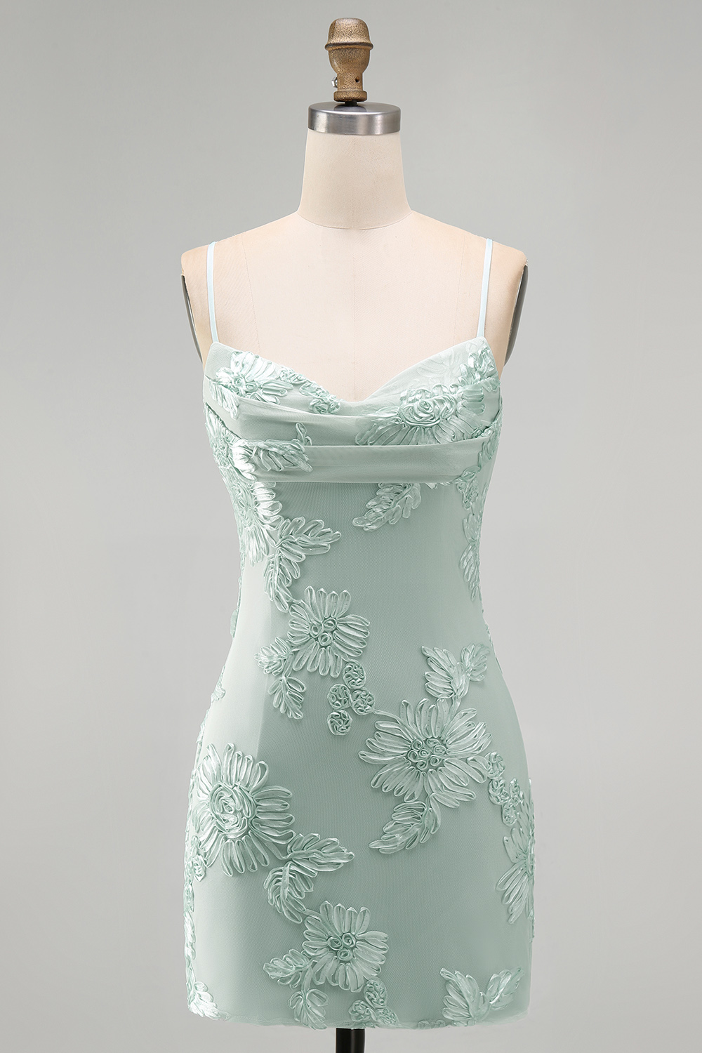 Blue Floral Appliqued Bodycon Ruched Short Homecoming Dress
