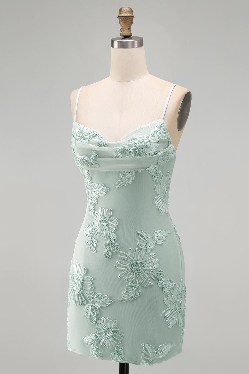 Blue Floral Appliqued Bodycon Ruched Short Homecoming Dress