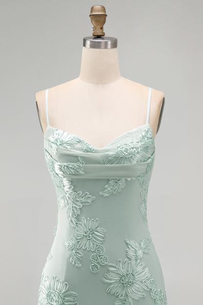 Blue Floral Appliqued Bodycon Ruched Short Homecoming Dress