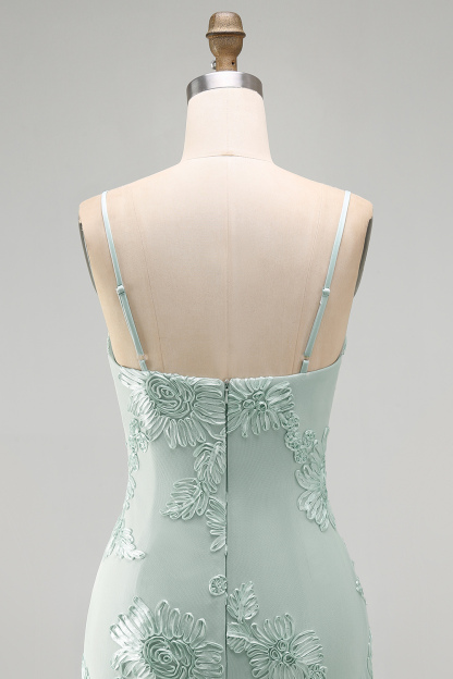 Blue Floral Appliqued Bodycon Ruched Short Homecoming Dress