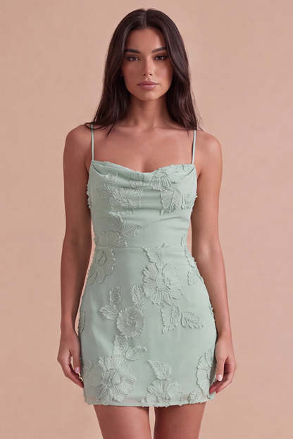 Blue Floral Appliqued Bodycon Ruched Short Homecoming Dress