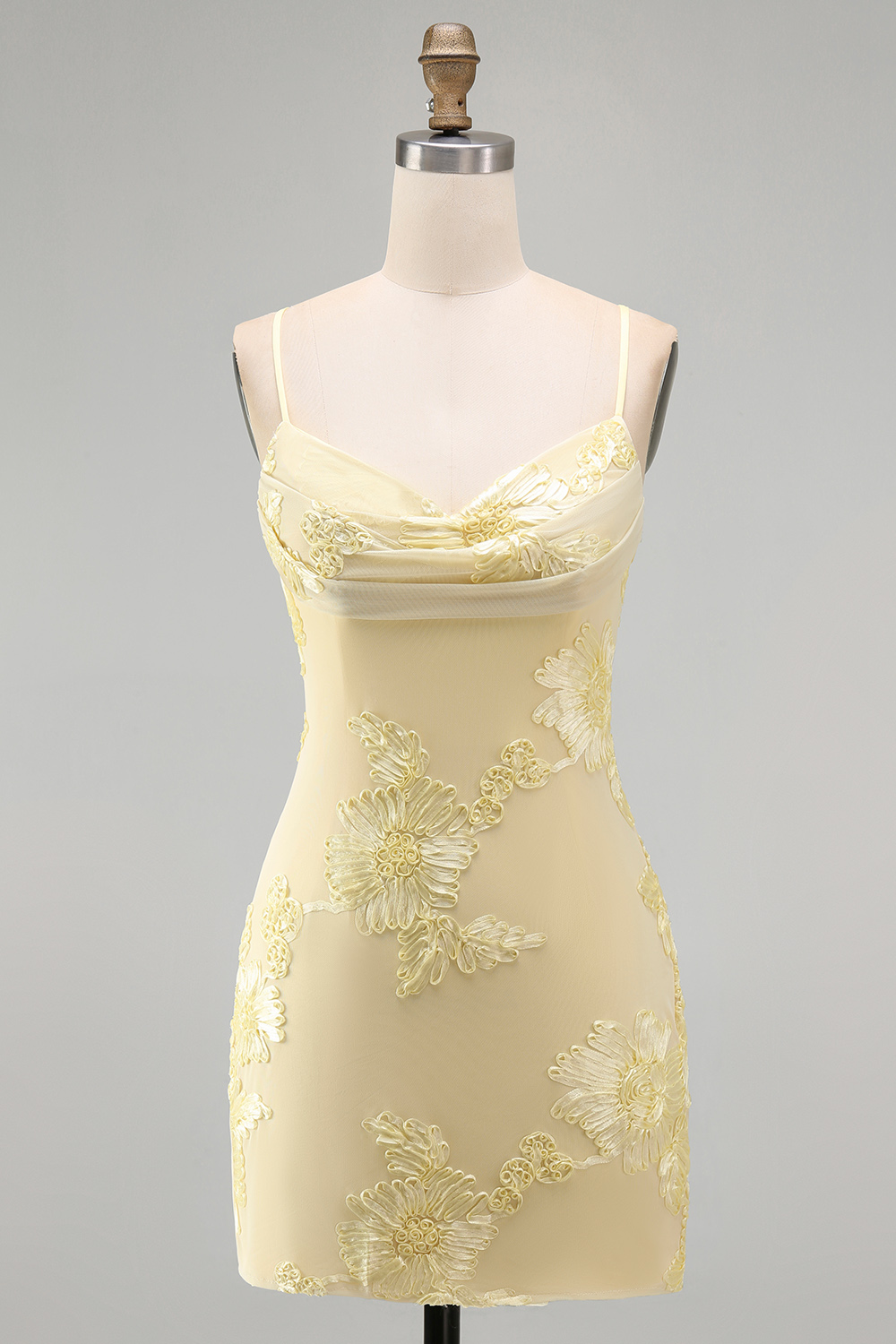 Blue Floral Appliqued Bodycon Ruched Short Homecoming Dress
