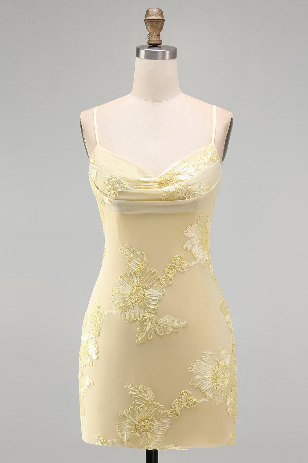 Blue Floral Appliqued Bodycon Ruched Short Homecoming Dress
