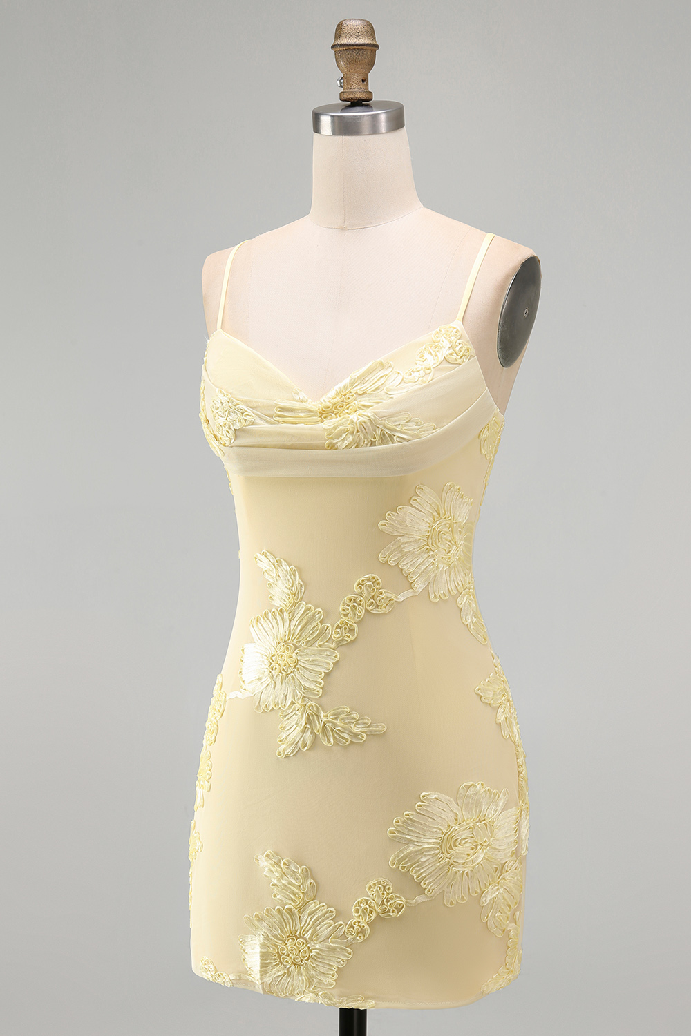Blue Floral Appliqued Bodycon Ruched Short Homecoming Dress