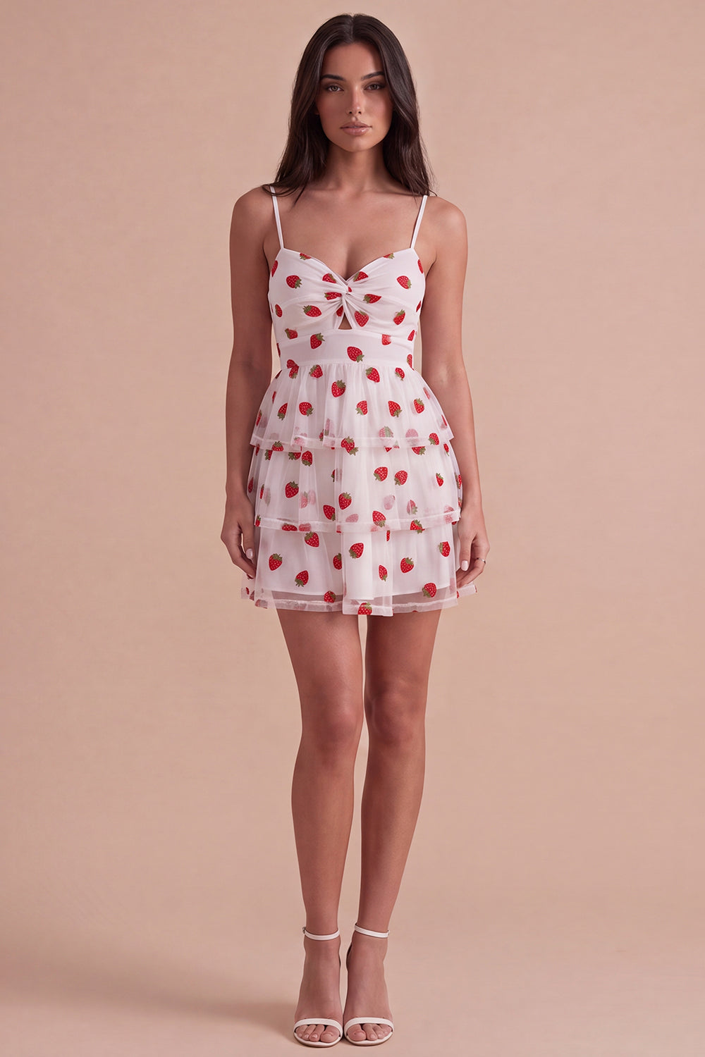 Pink Strawberry Keyhole Ruched A-Line Ruffled Short Homecoming Dress