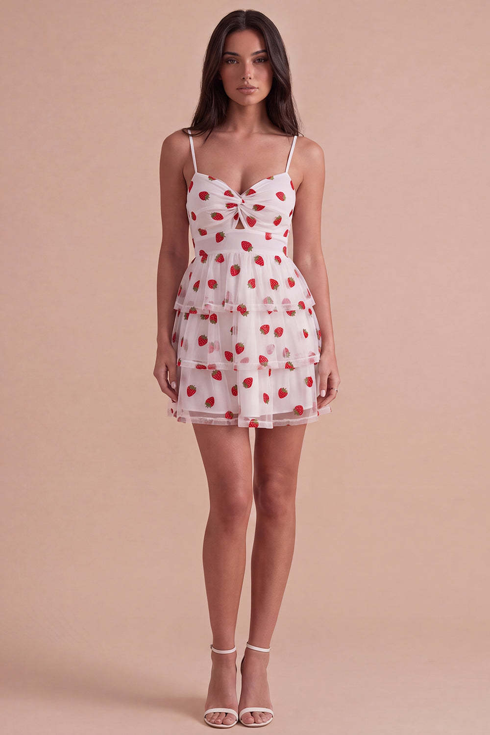 Pink Strawberry Keyhole Ruched A-Line Ruffled Short Homecoming Dress
