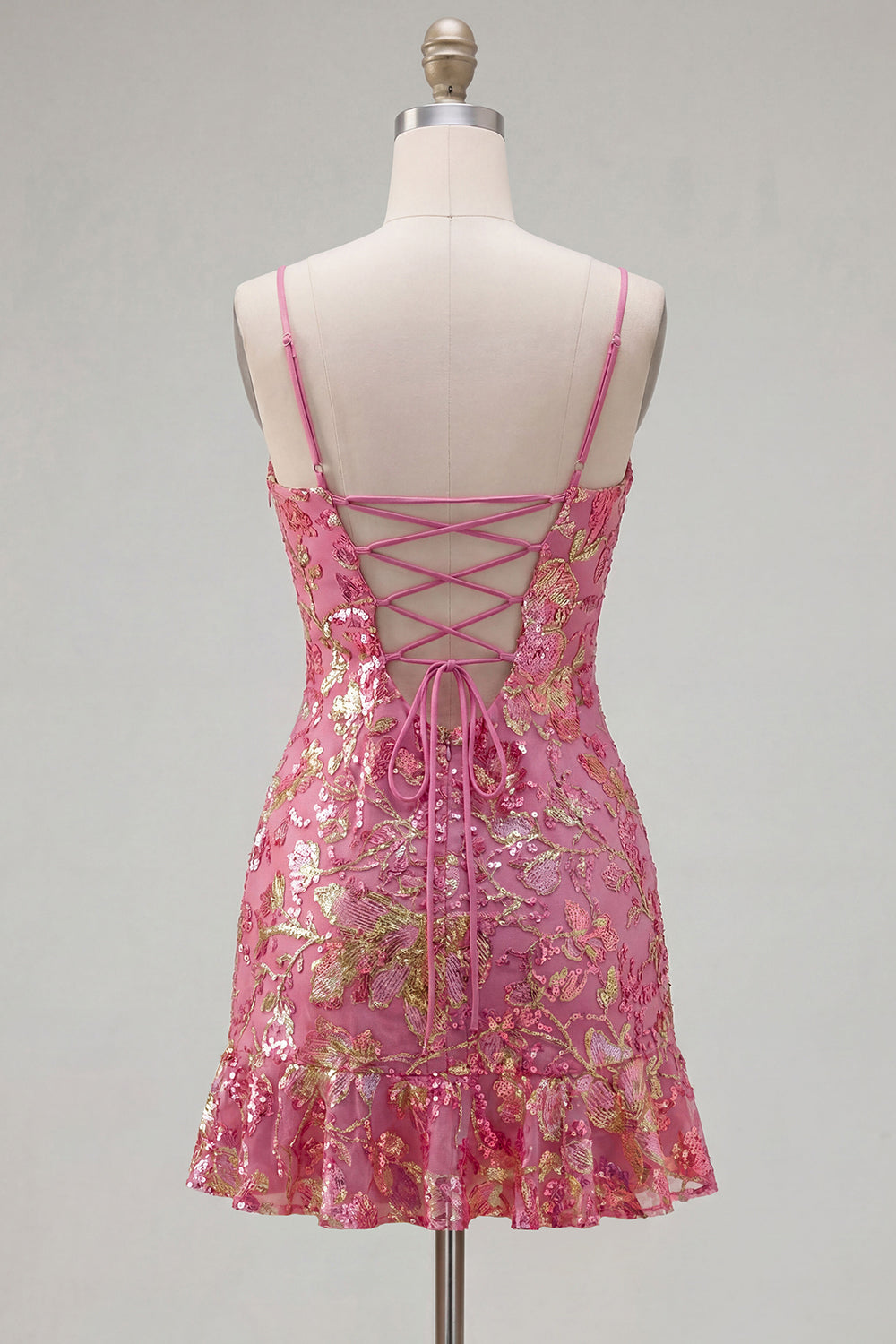Dark Green Floral Jacquard Spaghetti Straps Short Homecoming Dress with Ruffles