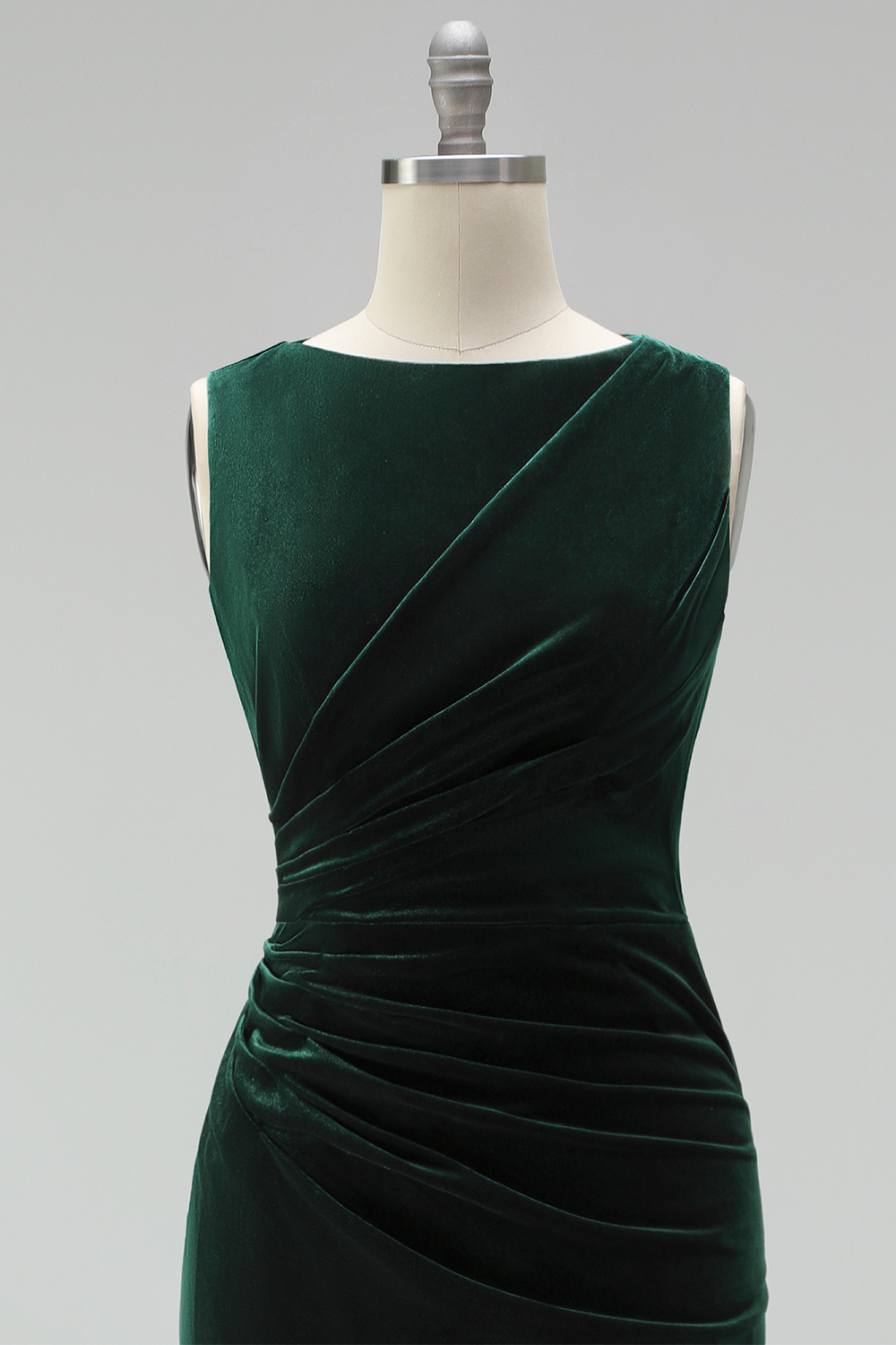 Burgundy Boat Neck Ruched Long Mermaid Formal Dress with Slit