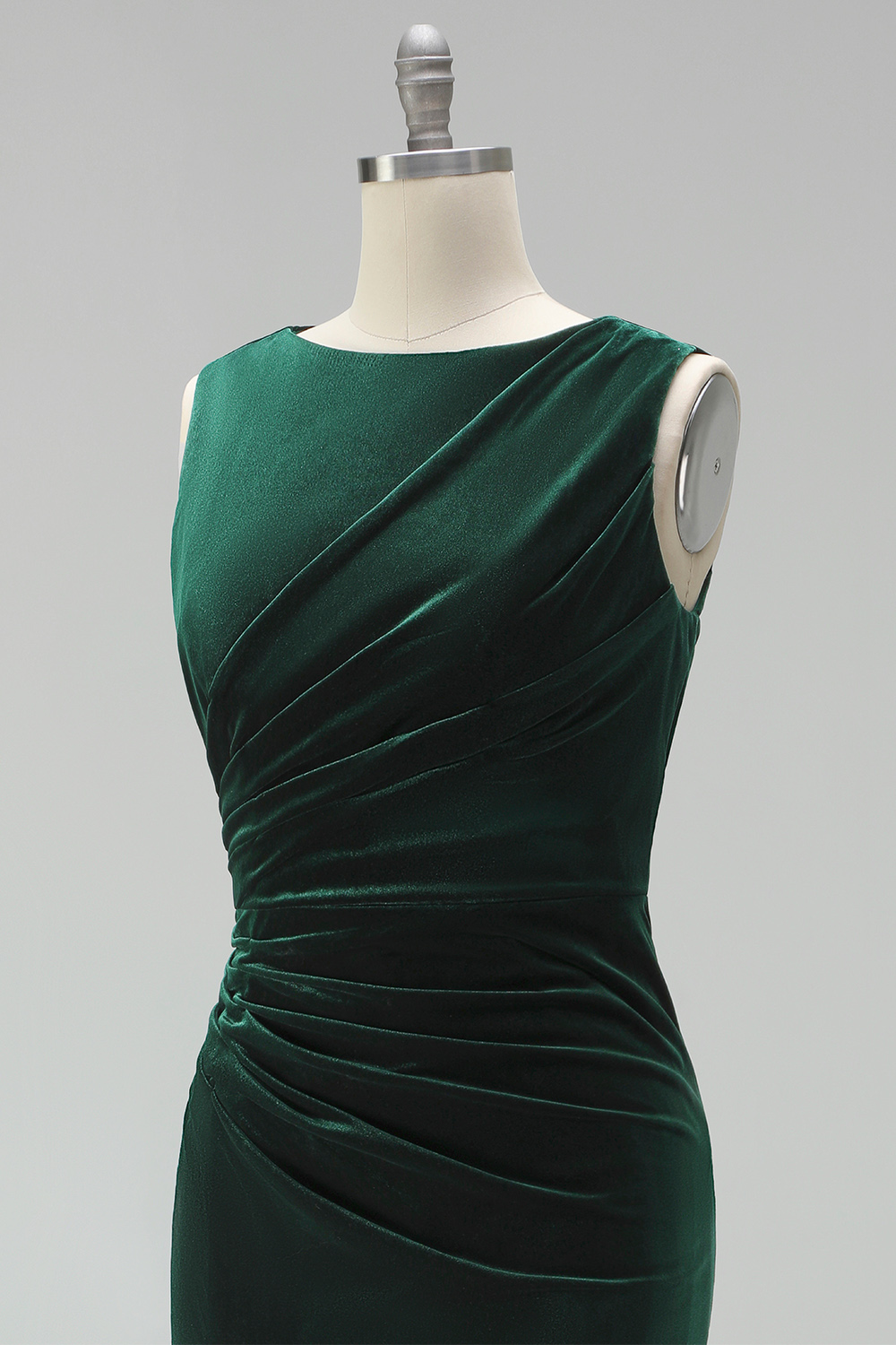 Burgundy Boat Neck Ruched Long Mermaid Formal Dress with Slit