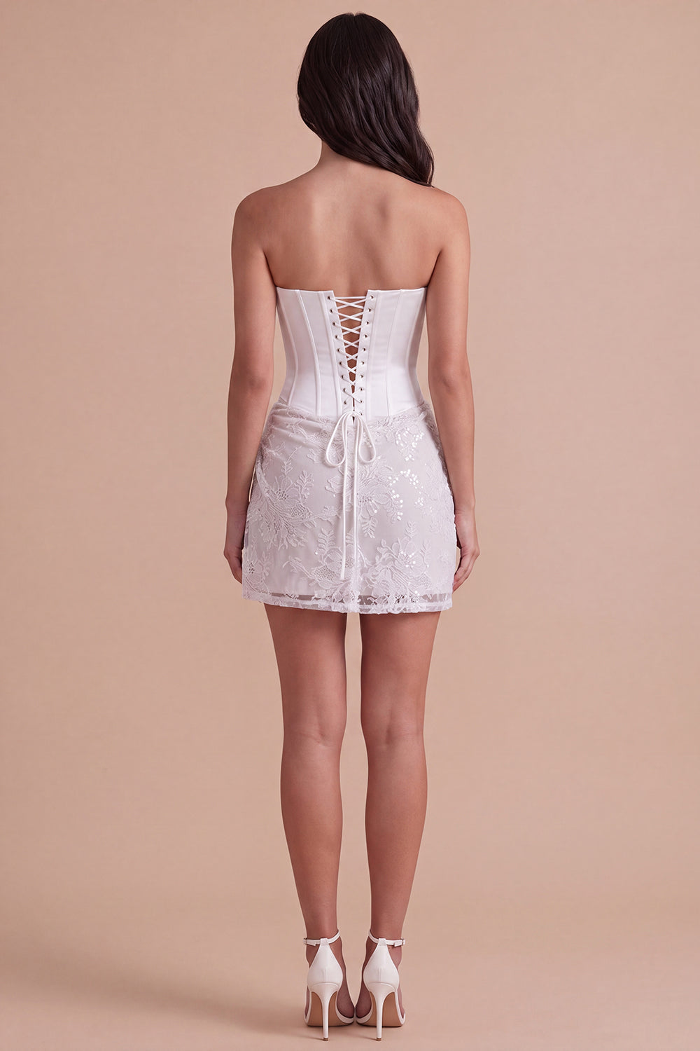 Ivory Floral Strapless Ruched Bodycon Corset Short Homecoming Dress