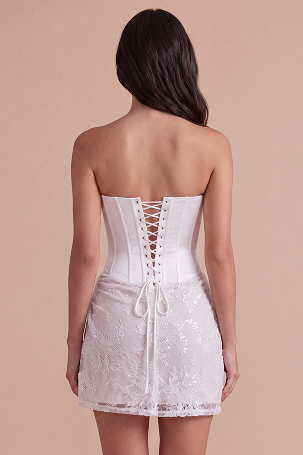 Ivory Floral Strapless Ruched Bodycon Corset Short Homecoming Dress