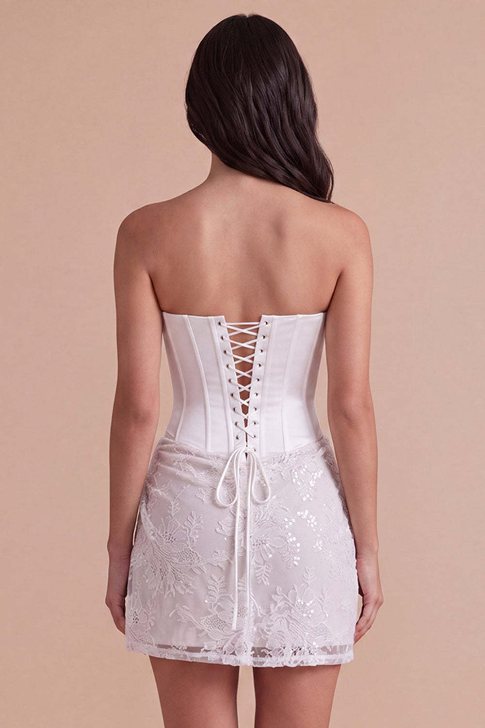 Ivory Floral Strapless Ruched Bodycon Corset Short Homecoming Dress