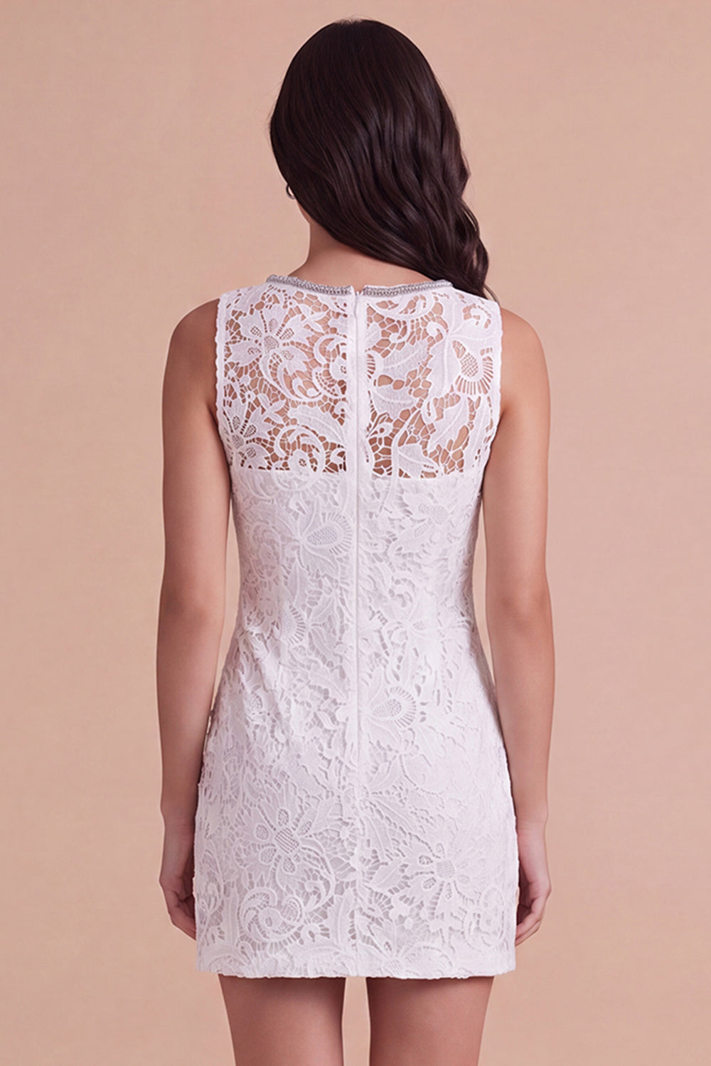 Sparkly Ivory Floral Lace Bodycon V-Neck Short Homecoming Dress