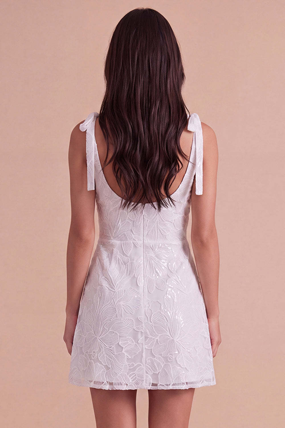 Ivory Floral A-Line Thick Straps Short Homecoming Dress with Bow