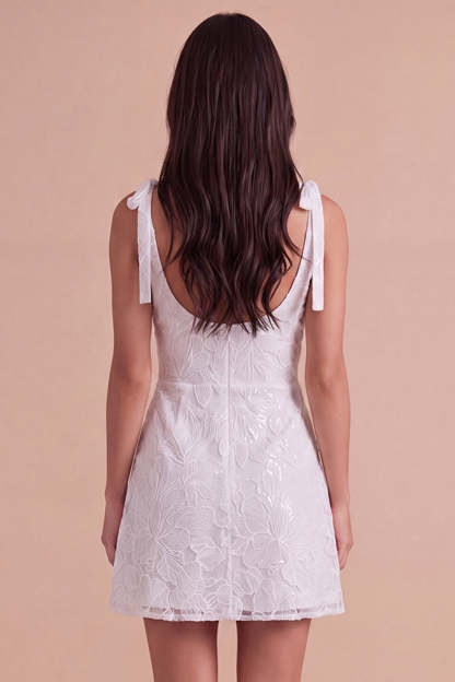 Ivory Floral A-Line Thick Straps Short Homecoming Dress with Bow