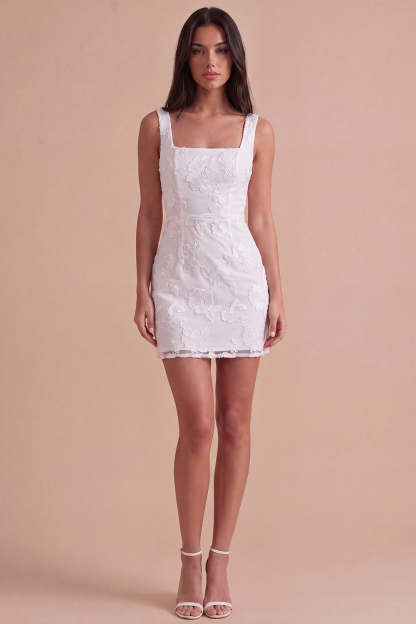 Leely Women Ivory Floral Short Homecoming Dress Bodycon Thick Straps Cocktail Dress