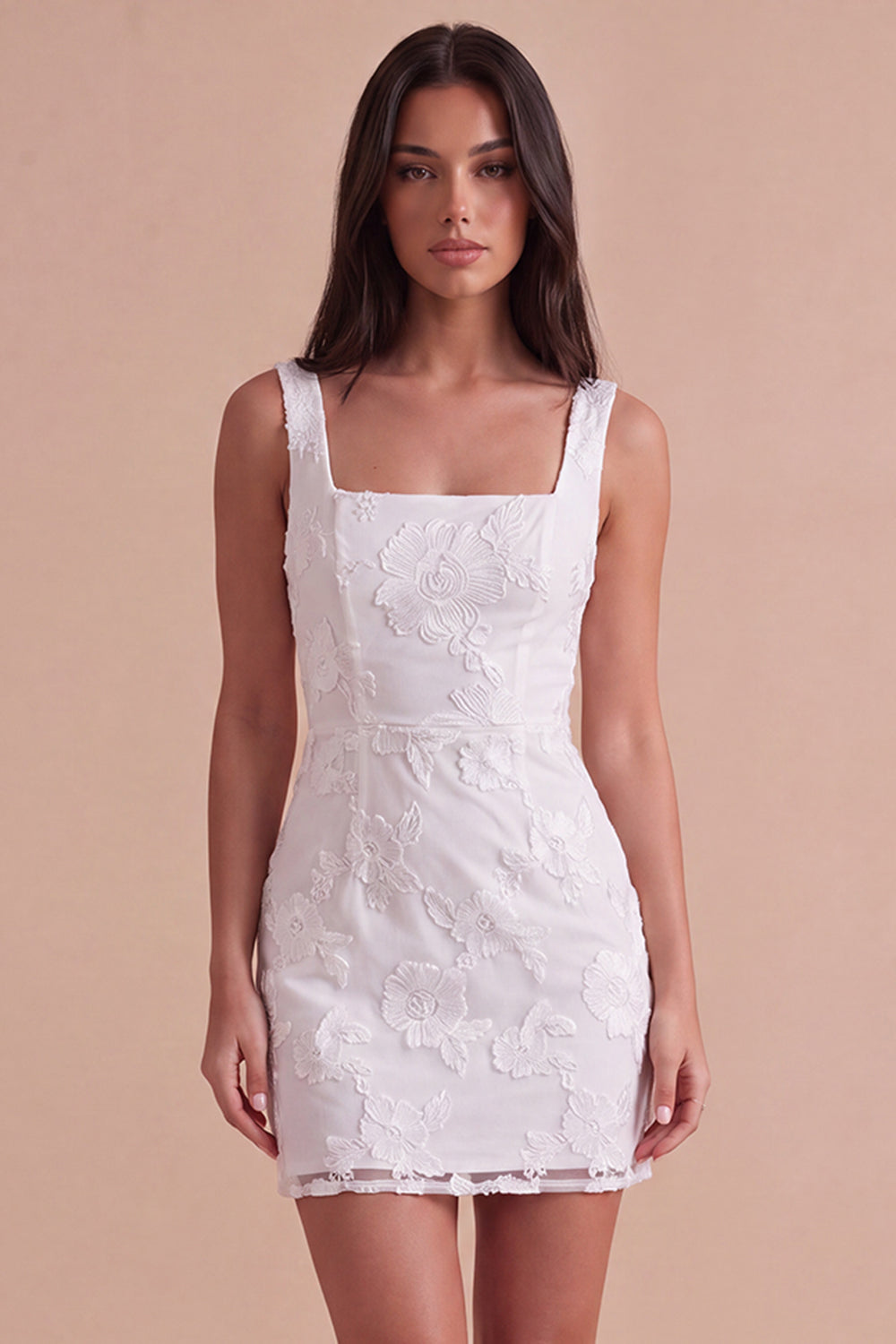Ivory Floral Thick Straps Bodycon Short Homecoming Dress