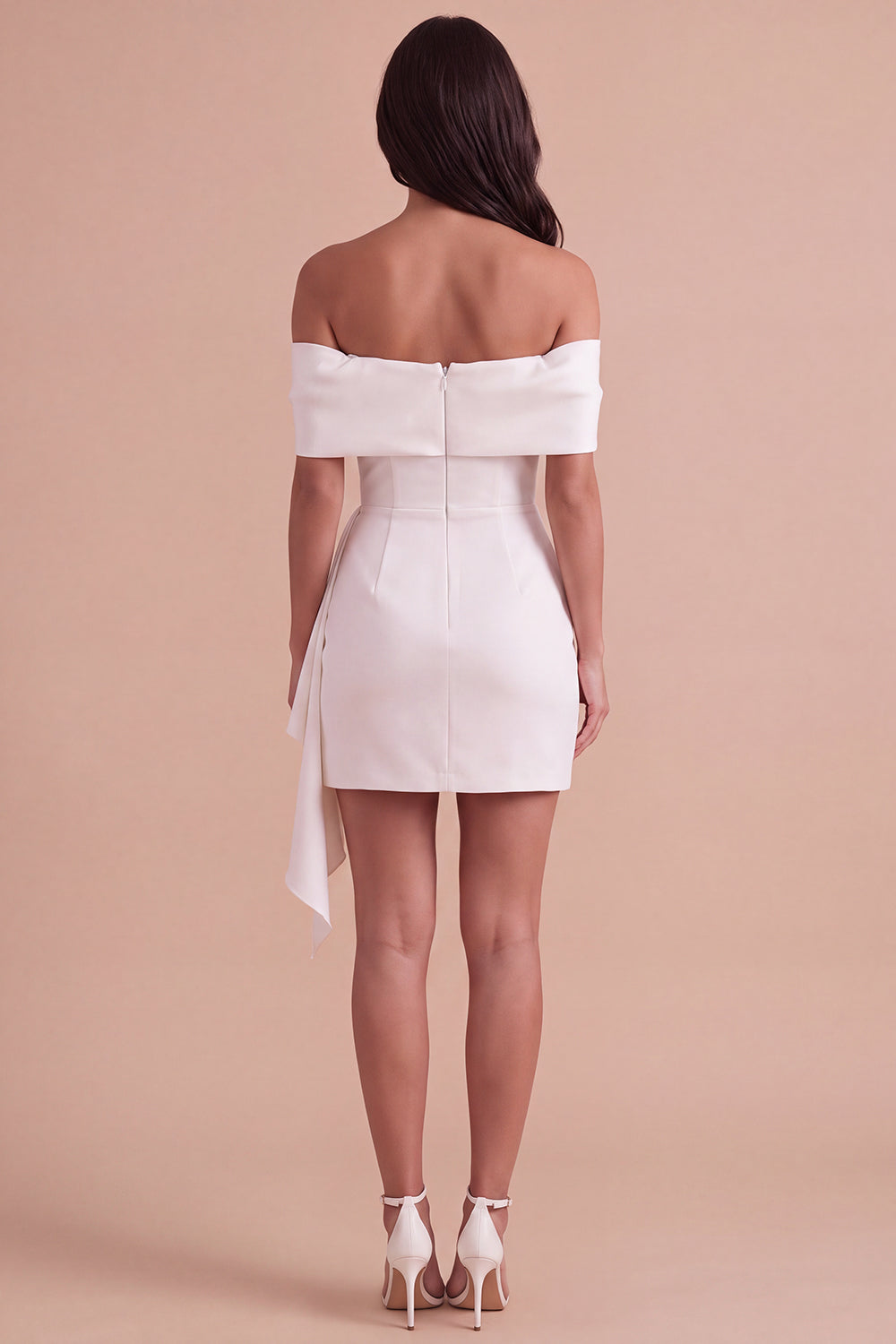 Ivory Off the Shoulder Ruched Bodycon Short Homecoming Dress with Bow