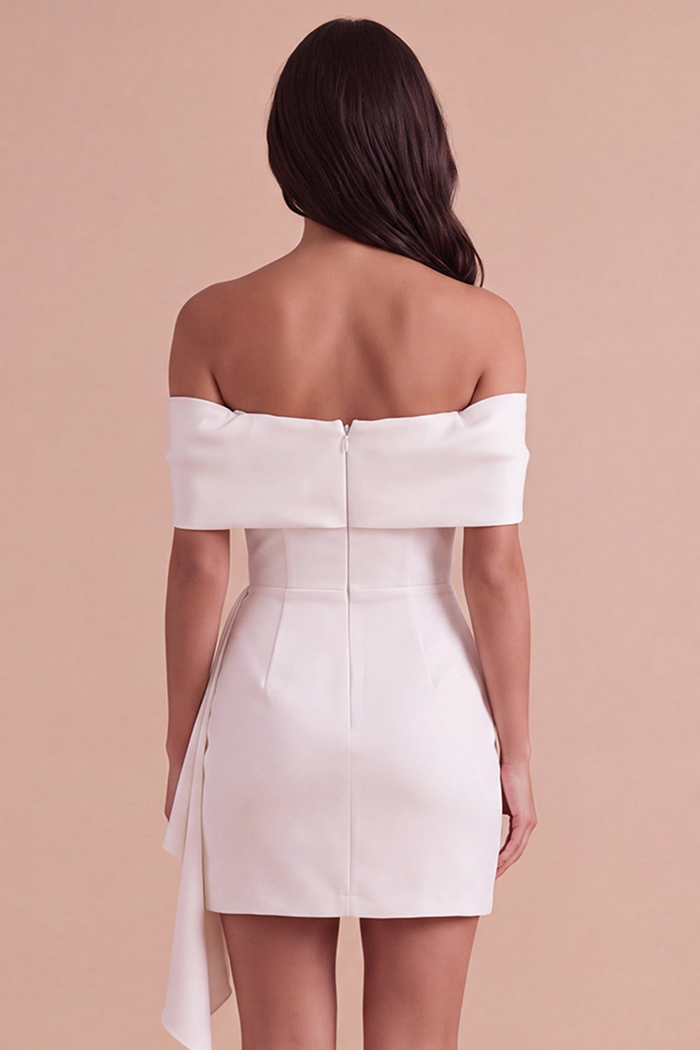 Ivory Off the Shoulder Ruched Bodycon Short Homecoming Dress with Bow