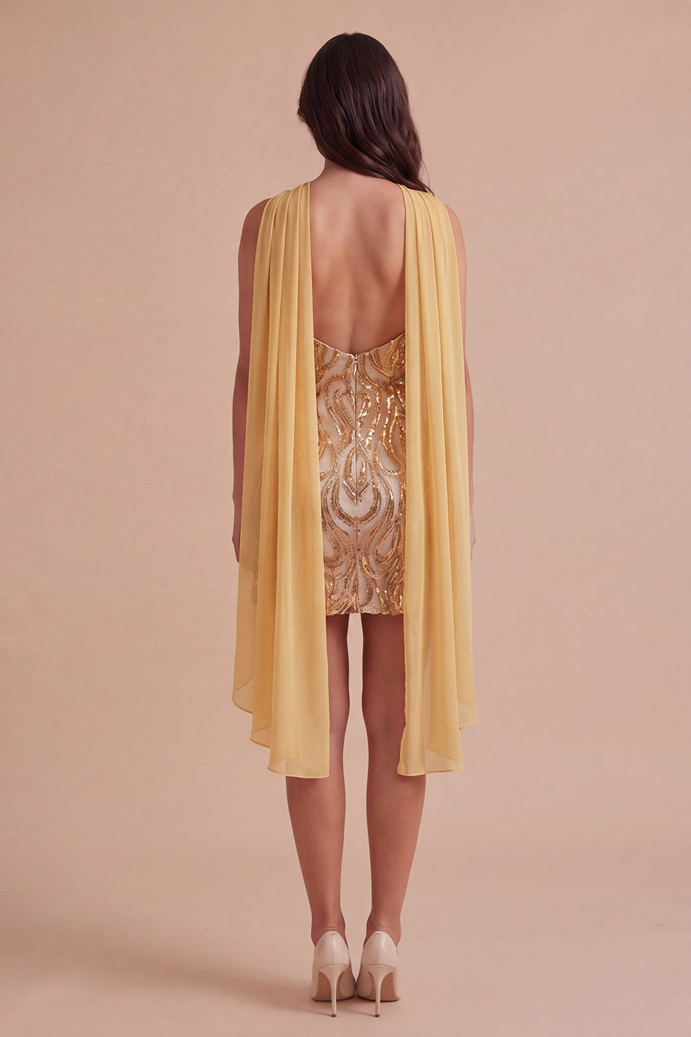 Sparkly Gold Sequin Neck Scarf Short Homecoming Dress with Slit