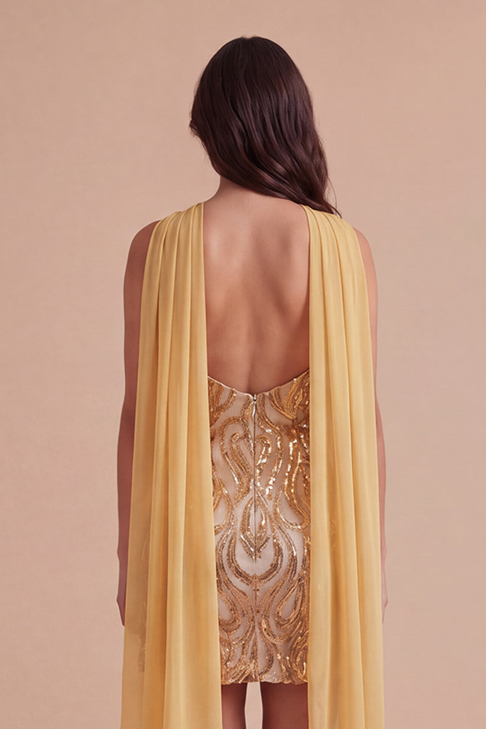Sparkly Gold Sequin Neck Scarf Short Homecoming Dress with Slit