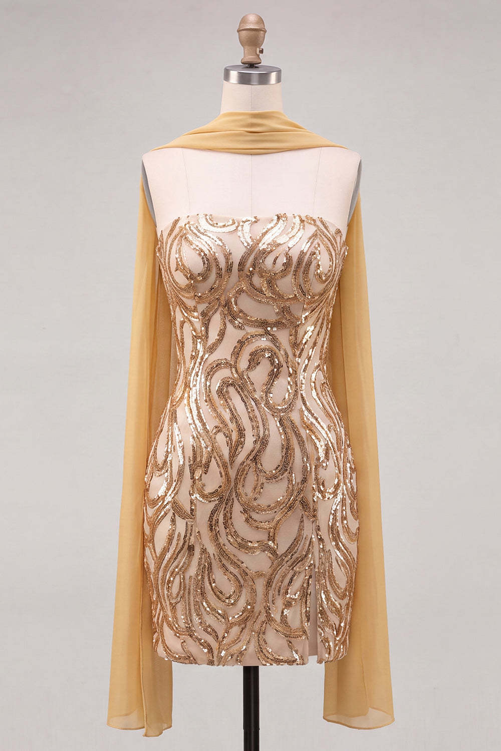 Sparkly Gold Sequin Neck Scarf Short Homecoming Dress with Slit