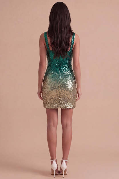 Green and Gold Sparkly Sequin Short Homecoming Dress with Slit