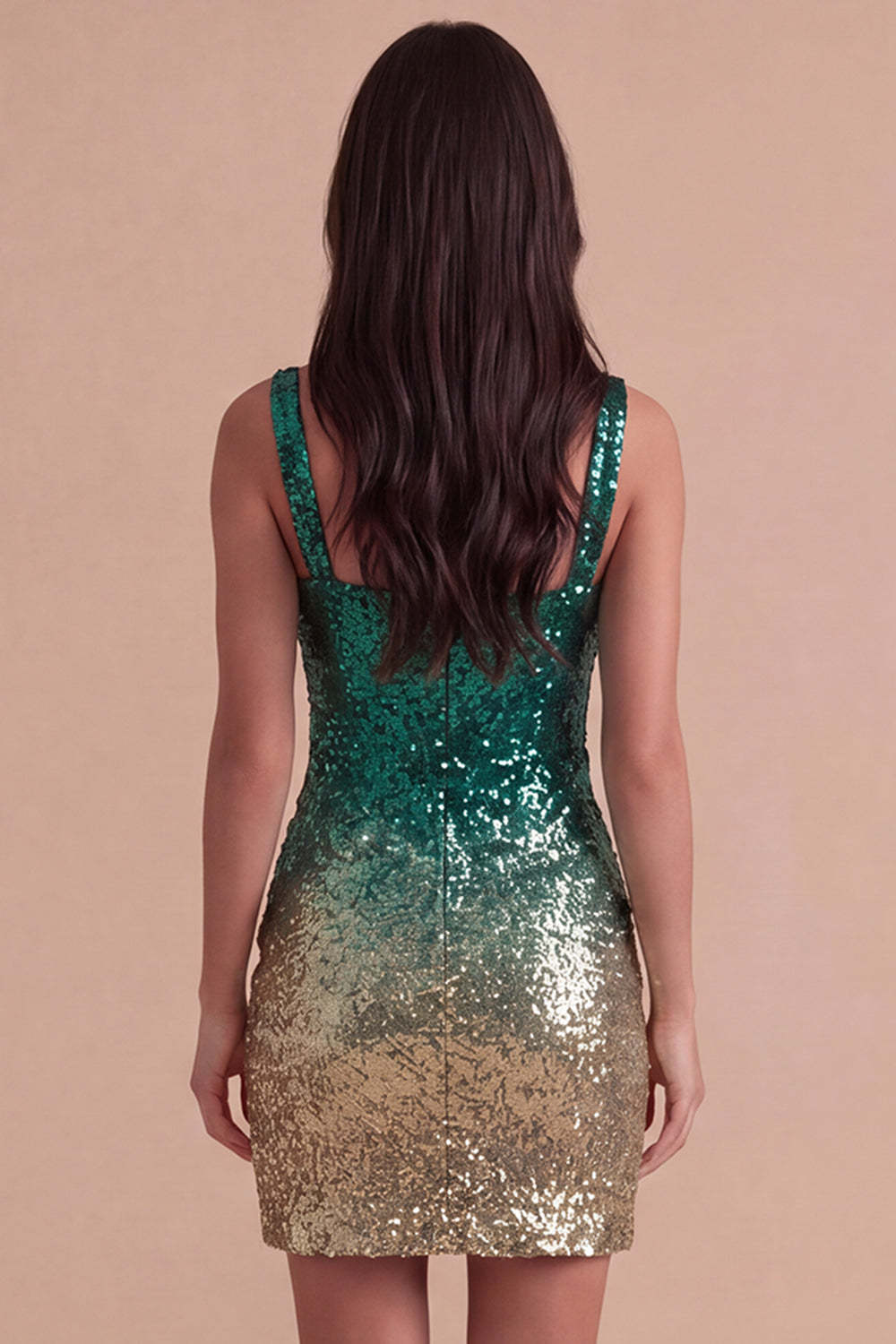 Green and Gold Sparkly Sequin Short Homecoming Dress with Slit