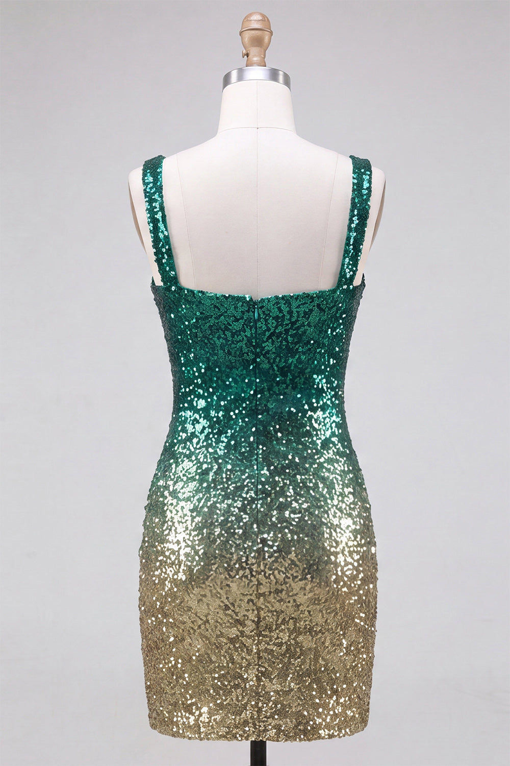 Green and Gold Sparkly Sequin Short Homecoming Dress with Slit