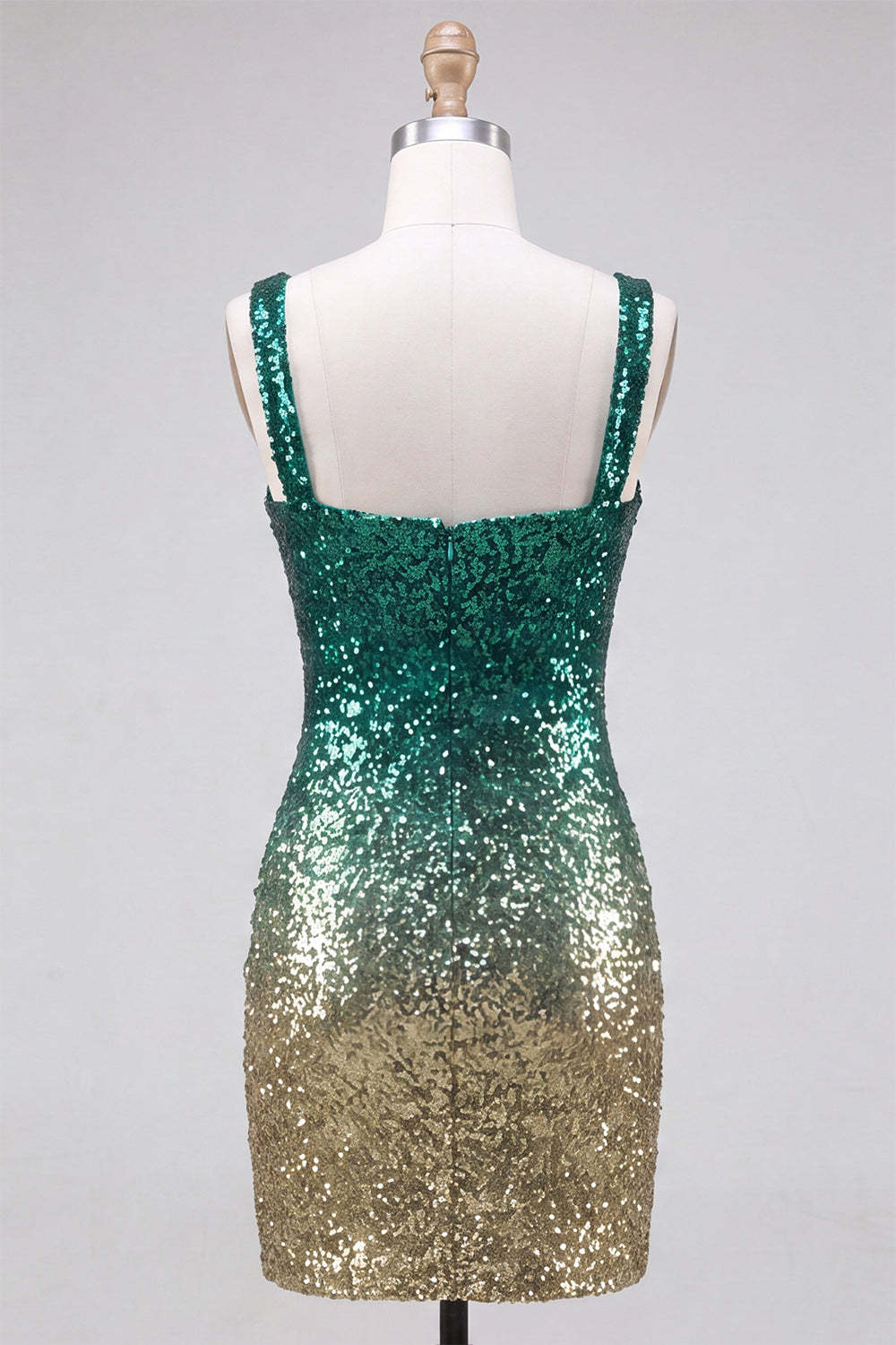 Green and Gold Sparkly Sequin Short Homecoming Dress with Slit