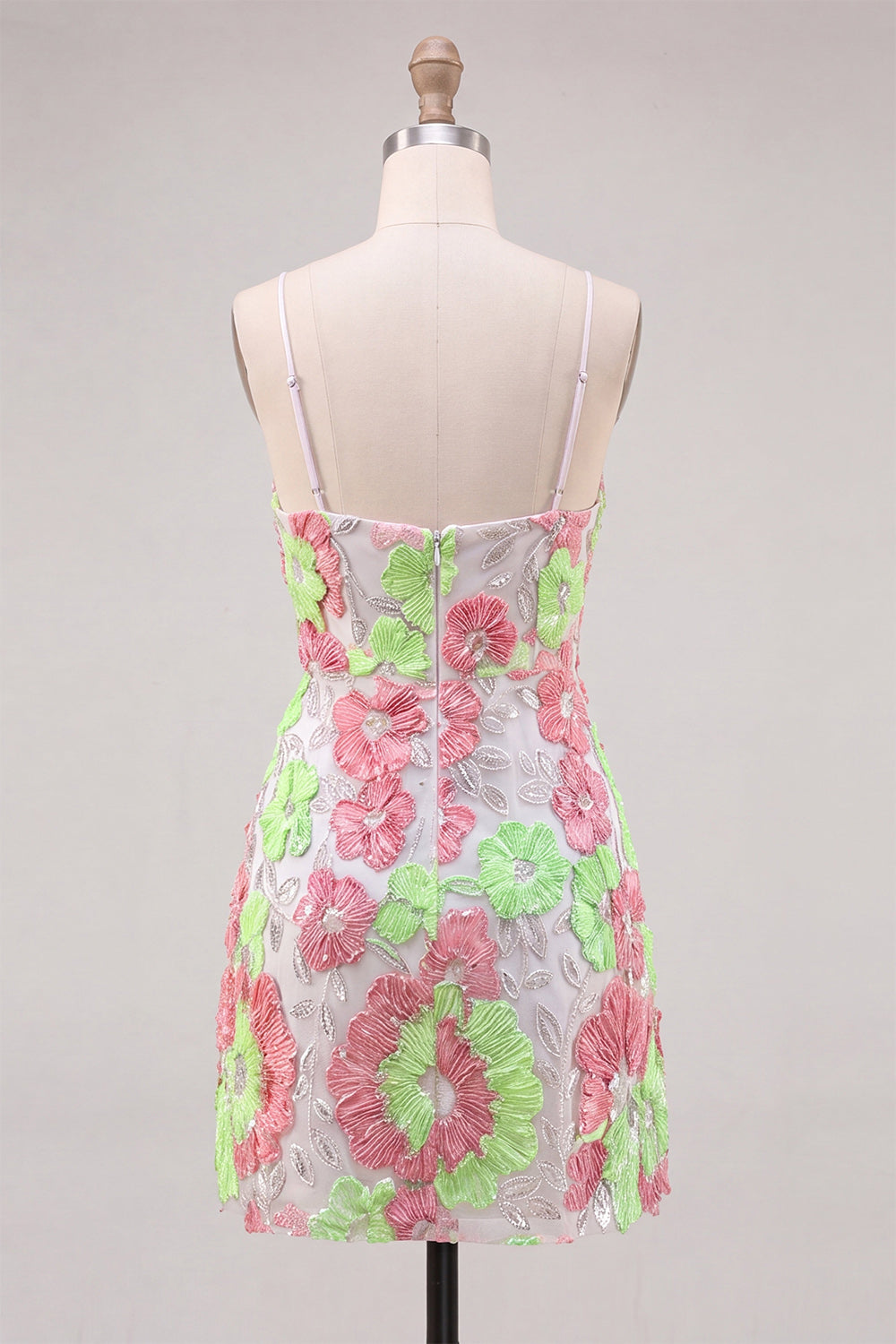 Sparkly Pink and Green Floral Halter Short Homecoming Dress