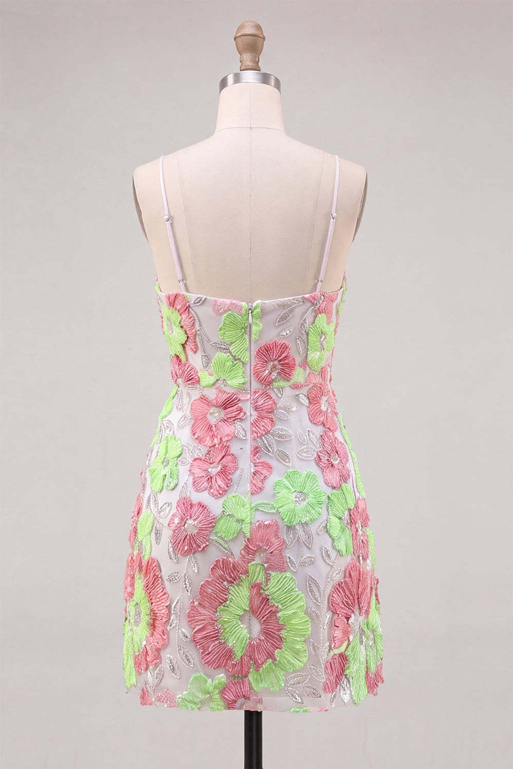 Sparkly Pink and Green Floral Halter Short Homecoming Dress